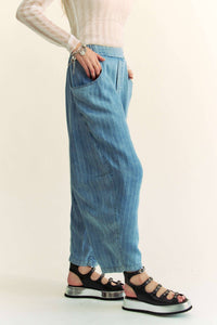 WIDE OPENING HIGH WAIST TENCEL DENIM BARREL PANTS