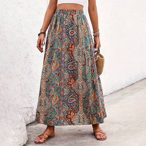 Famous style print slit A-line skirt