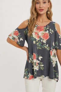 FLORAL PRINT OPEN SHOULDER TOP