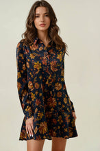 DARK FLORAL BUTTON FRONT DROP WAIST MINI DRESS