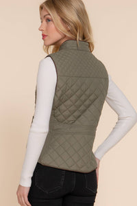 Suede Piping Detail Rib Quilted Padding Vest