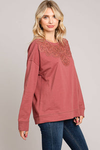 Lace Trimmed Washed Cotton Tunic Top for Women