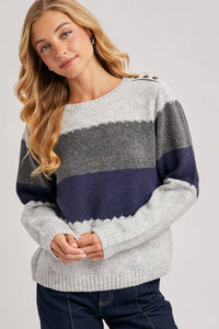 COLOR BLOCK BRUSHED TEXTURE KNIT SWEATER