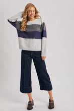 COLOR BLOCK BRUSHED TEXTURE KNIT SWEATER