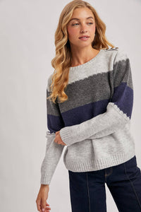 COLOR BLOCK BRUSHED TEXTURE KNIT SWEATER