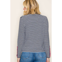 COLOR TAPED BUTTON CUFF STRIPED TOP