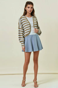 STRIPED KNIT EXAGGERATED SLEEVE SHRUG