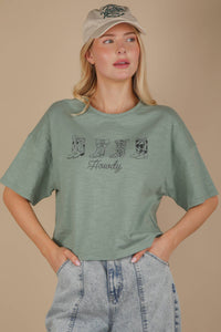 Oversized Screen Print Graphic Casual Knit T shirt HOWDY