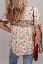 Boho Floral Print Half Placket Short Sleeve Loose Blouse