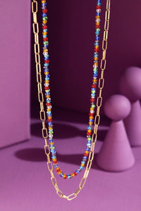 2-Layered Bead & Chain Link Necklace