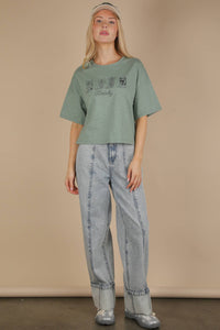 Oversized Screen Print Graphic Casual Knit T shirt HOWDY