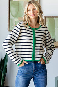 STRIPE ZIP UP CARDIGAN: Green