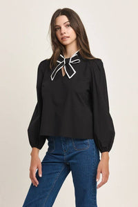 Contrast Trim Bow Tie Blouse