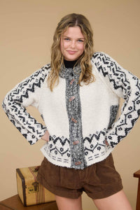 TRIBAL PATTERN TOGGLE BUTTON KNIT CARDIGAN