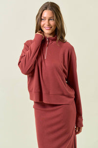 STRIPE TEXTURED HALF ZIP UP LONG SLEEVE SWEATSHIRT