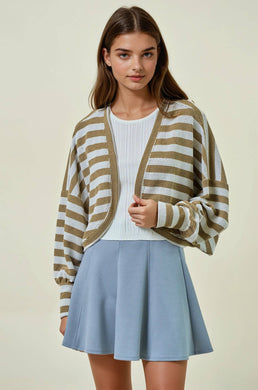 STRIPED KNIT EXAGGERATED SLEEVE SHRUG