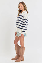 STRIPED ZIP-FRONT OVERSIZED PULLOVER KNIT SWEATER