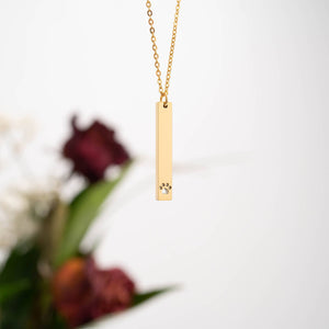 Paw Print Cutout Vertical Stainless Steel Bar Necklace: Stainless