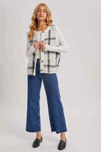 BUTTON DOWN PLAID FUZZY KNIT SWEATER VEST