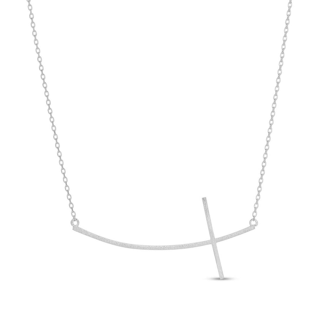 Brushed side cross Necklace: Silver