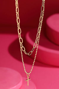 Brass 2-Layered Cross Pendant Chain Link Necklace