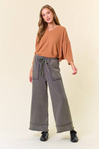 Vintage Washed Wide-Leg Ankle Length Sweatpants