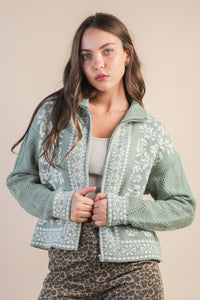 Graphic Knit Sweater Zip Up Cardigan