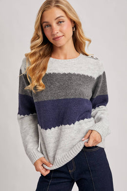 COLOR BLOCK BRUSHED TEXTURE KNIT SWEATER
