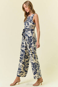 PAISLEY PRINTED ZIP FRONT SLVLESS JUMPSUIT