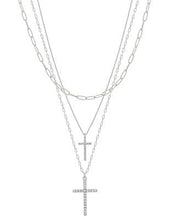 Layered Rhinestone Double Cross 16"-18" Necklace