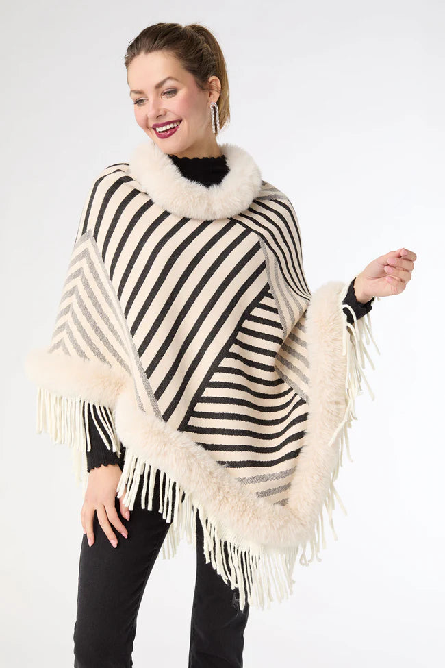 Ausha Poncho With Faux Fur Trim