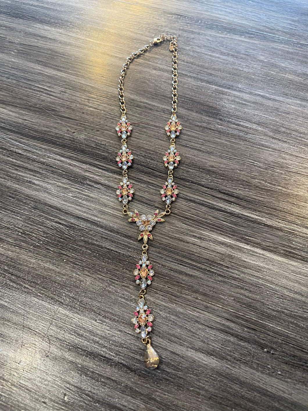 Multi Colored Rhinestone Drop Necklace