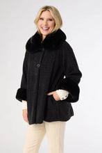 3/4 Sleeve Button Faux Fur Trim Jacket