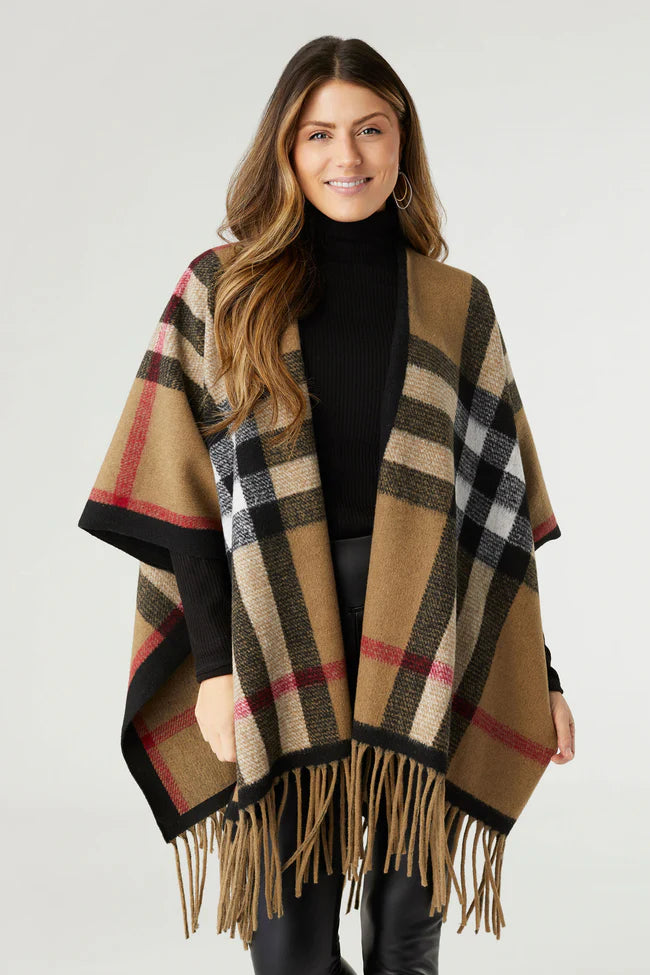 Jora Plaid Wrap With Fringe