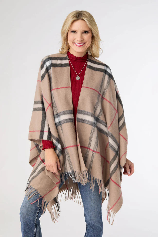 Brushed Plaid Wrap With Fringe
