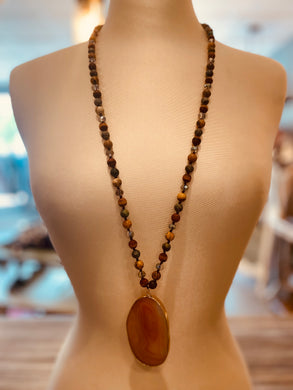 Tanya Stone Beaded Strand Necklace With Unique Stone Pendant