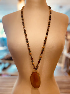Tanya Stone Beaded Strand Necklace With Unique Stone Pendant