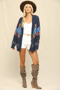 Relaxed Fit Aztec Pattern Cardigan