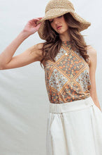 SLEEVELESS ALL OVER AZTEC GEOMETRIC PRINT ROUND NECK TANK TOP