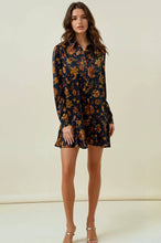 DARK FLORAL BUTTON FRONT DROP WAIST MINI DRESS
