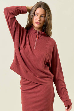 STRIPE TEXTURED HALF ZIP UP LONG SLEEVE SWEATSHIRT