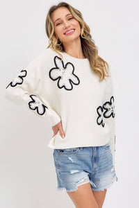 SEQUINS FLORAL  KNIT SWEATER