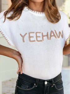 YEEHAW Contrast Stitch Edge Crew Neck Sweater