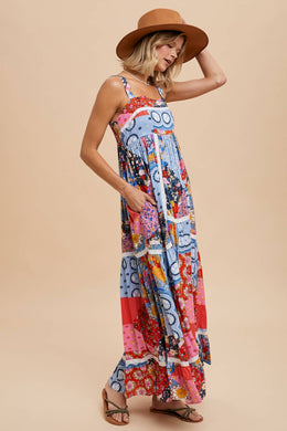 PATCHWORK TILED PRINT MAXI DRESS