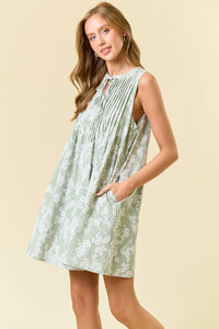 PinTuck Front Sleeveless Mini Dress W/ Side Pocket