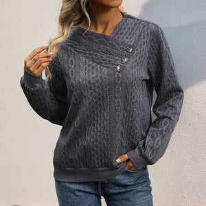Long Sleeve Pleated Solid Color Sweater