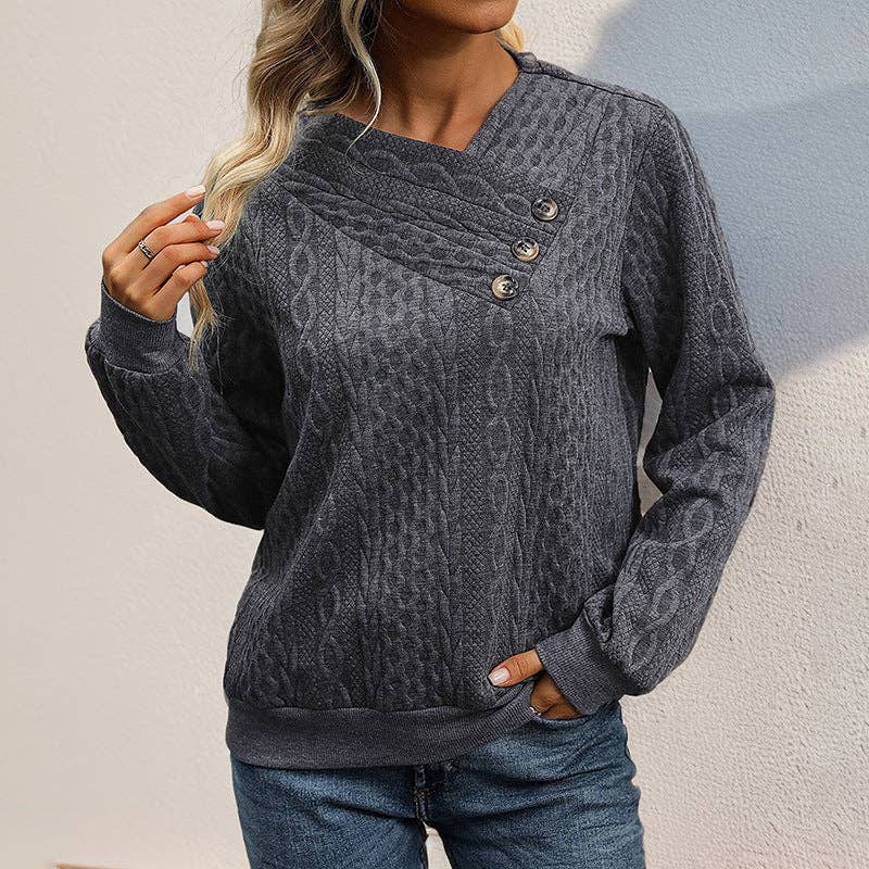 Long Sleeve Pleated Solid Color Sweater