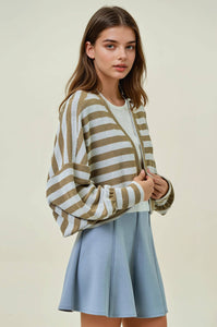 STRIPED KNIT EXAGGERATED SLEEVE SHRUG