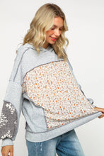 TWO TONE HACCI FLORAL KNIT TOP WITH HOOD