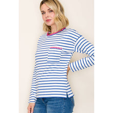 POP COLOR BLANKET STITCHED STRIPE TOP